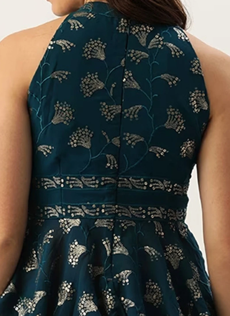 Teal Blue Embroidered Blouse Festive Wear 8 Teal Blue Embroidered Blouse Festive Wear - Image 6