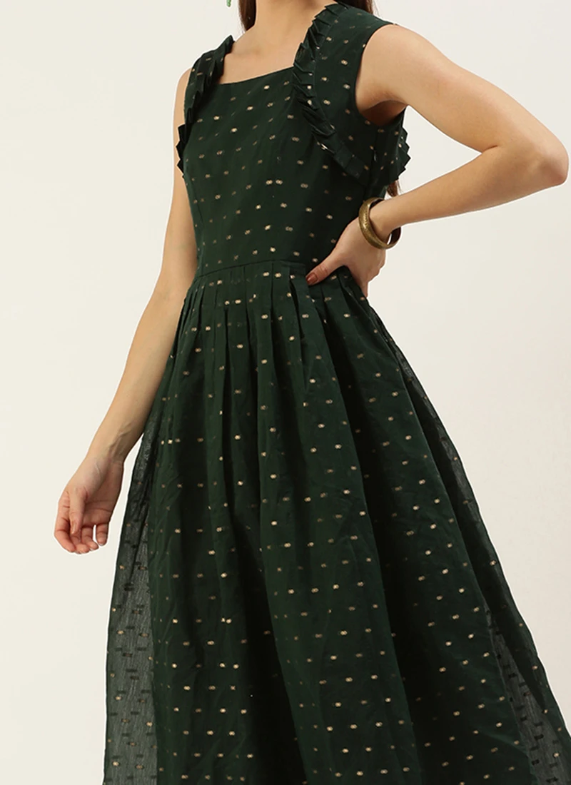 Teal Green Art Silk Cotton Jacquard Dress After Six Wear 3 Teal Green Art Silk Cotton Jacquard Dress After Six Wear