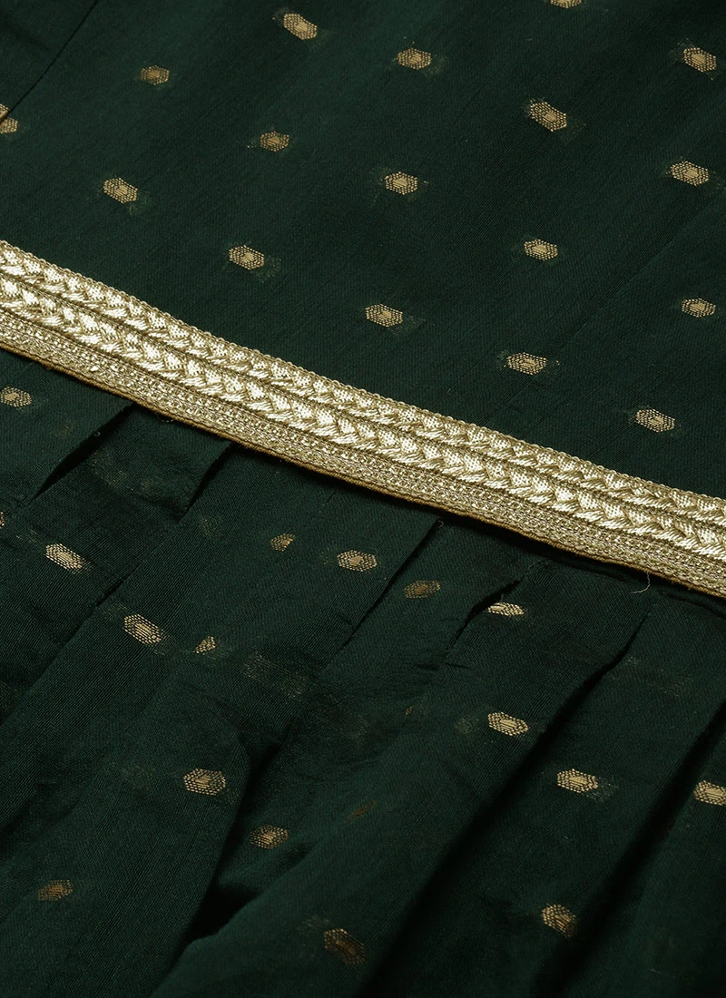 Teal Green Art Silk Cotton Jacquard Dress After Six Wear 9 Teal Green Art Silk Cotton Jacquard Dress After Six Wear - Image 7