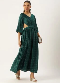 Teal Green Art Silk Foil Printed Maxi Dress Festive Wear 12 Teal Green Art Silk Foil Printed Maxi Dress Festive Wear -Sari Grace Shop Teal Green Art Silk Foil Printed Maxi Dress DRBS02211113 u