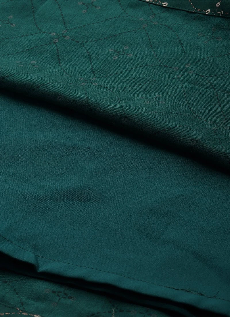 Teal Green Art Silk Foil Printed Maxi Dress Festive Wear 9 Teal Green Art Silk Foil Printed Maxi Dress Festive Wear - Image 7