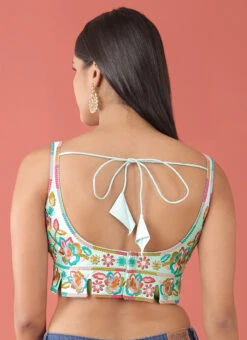 Turquoise Blue Silk Embroidery Blouse Party Wear -Sari Grace Shop Turquoise Blue Silk Embroidery Blouse BLSPFB164TBL b