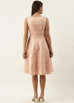 White Brocade Boat Neck Flared Dress Festive Wear 13 White Brocade Boat Neck Flared Dress Festive Wear -Sari Grace Shop White Brocade Boat Neck Flared Dress DRBS02201299 b