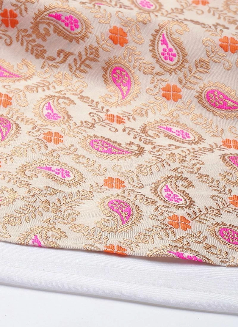 White Brocade Boat Neck Flared Dress Festive Wear 10 White Brocade Boat Neck Flared Dress Festive Wear - Image 8