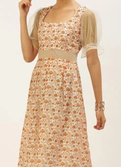 White Digital Printed Art Silk Dress After Six Wear