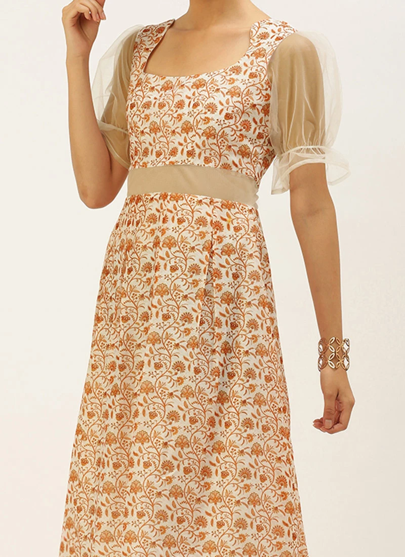 White Digital Printed Art Silk Dress After Six Wear 3 White Digital Printed Art Silk Dress After Six Wear