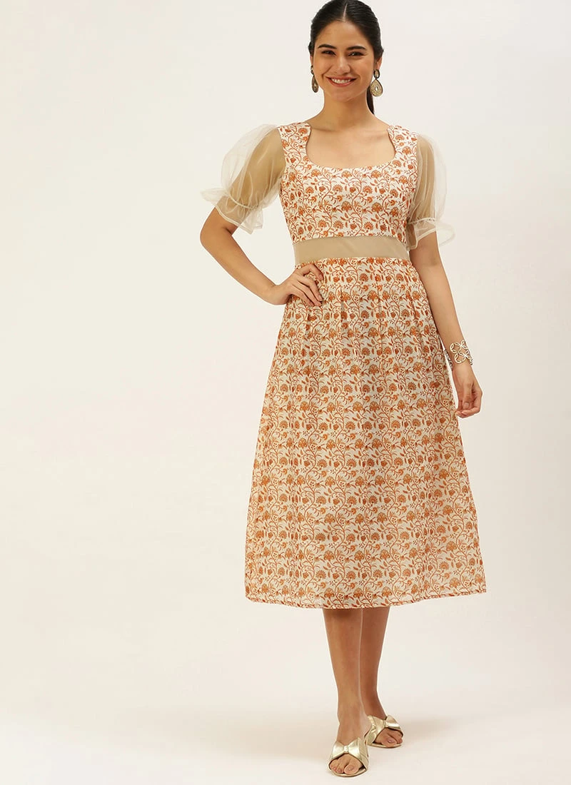 White Digital Printed Art Silk Dress After Six Wear 5 White Digital Printed Art Silk Dress After Six Wear - Image 3