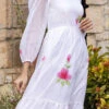 White Faux Chiffon Digital Print Fit And Flare Dress After Six Wear -Sari Grace Shop White Faux Chiffon Digital Print Fit And Flare Dress DRSSUF1304 l