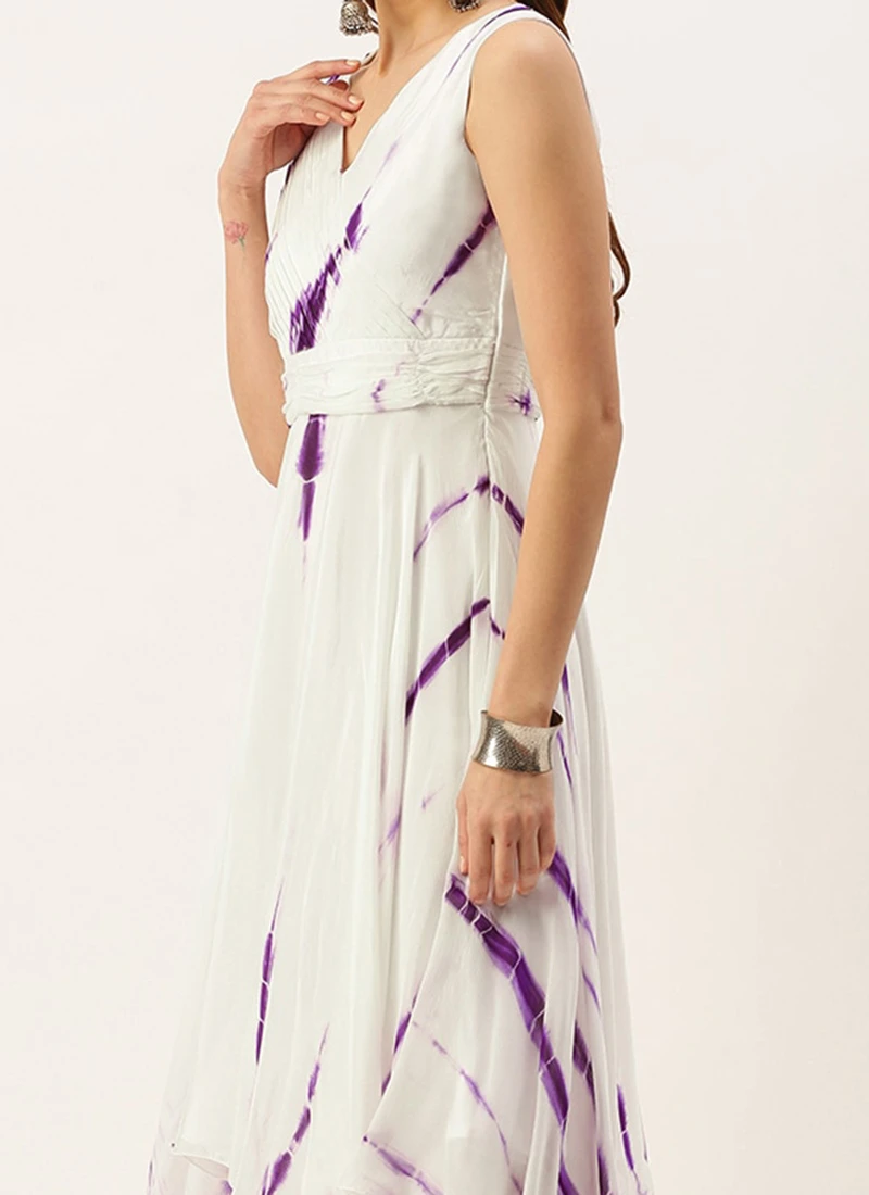 White Georgette Tie N Dye Dress After Six Wear Festive Wear 3 White Georgette Tie N Dye Dress After Six Wear Festive Wear