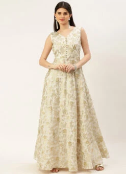 White Nylon Jacquard Festive Wear -Sari Grace Shop White Nylon Jacquard DRBS02301036 u