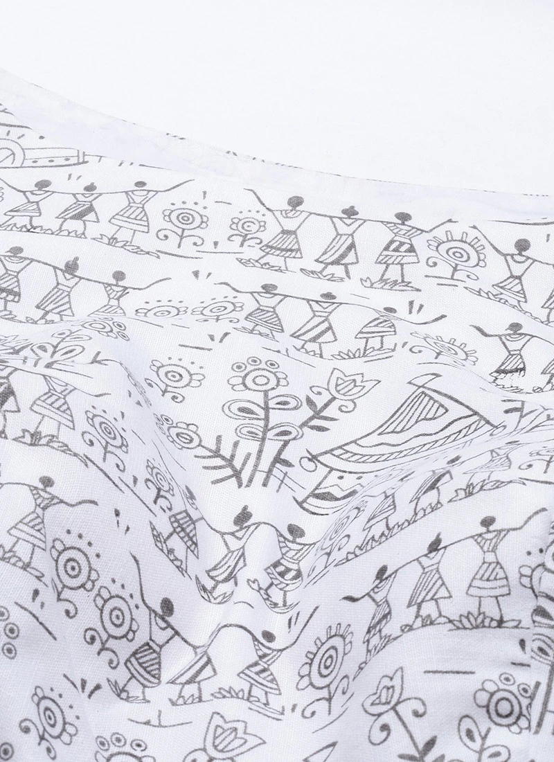 White Rayon Printed Gathered Maxi Dress Festive Wear 7 White Rayon Printed Gathered Maxi Dress Festive Wear - Image 5