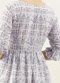 White Rayon Printed Gathered Maxi Dress Festive Wear 15 White Rayon Printed Gathered Maxi Dress Festive Wear -Sari Grace Shop White Rayon Printed Gathered Maxi Dress DRBS02105422 rrc2