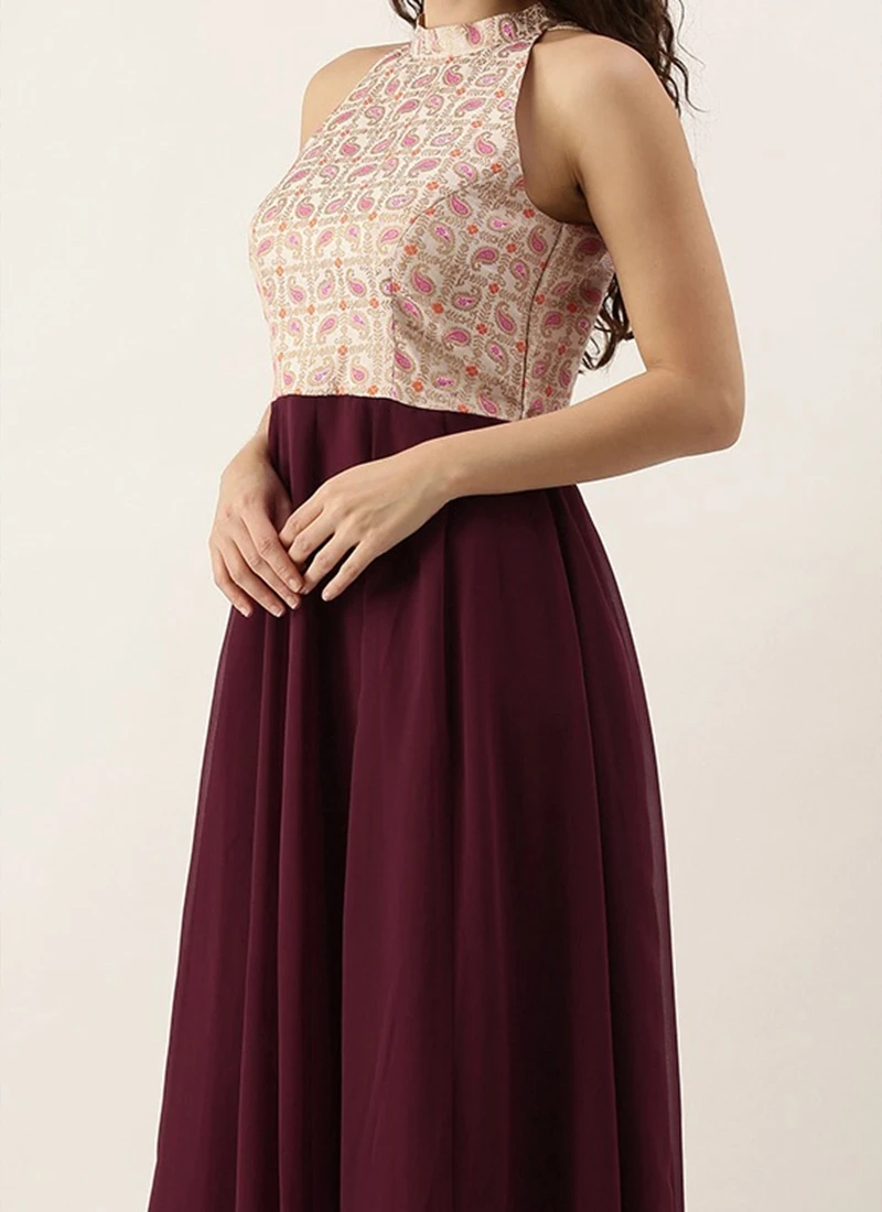 White Tie N Dye Nylon Purple Flared Dress Festive Wear 3 White Tie N Dye Nylon Purple Flared Dress Festive Wear