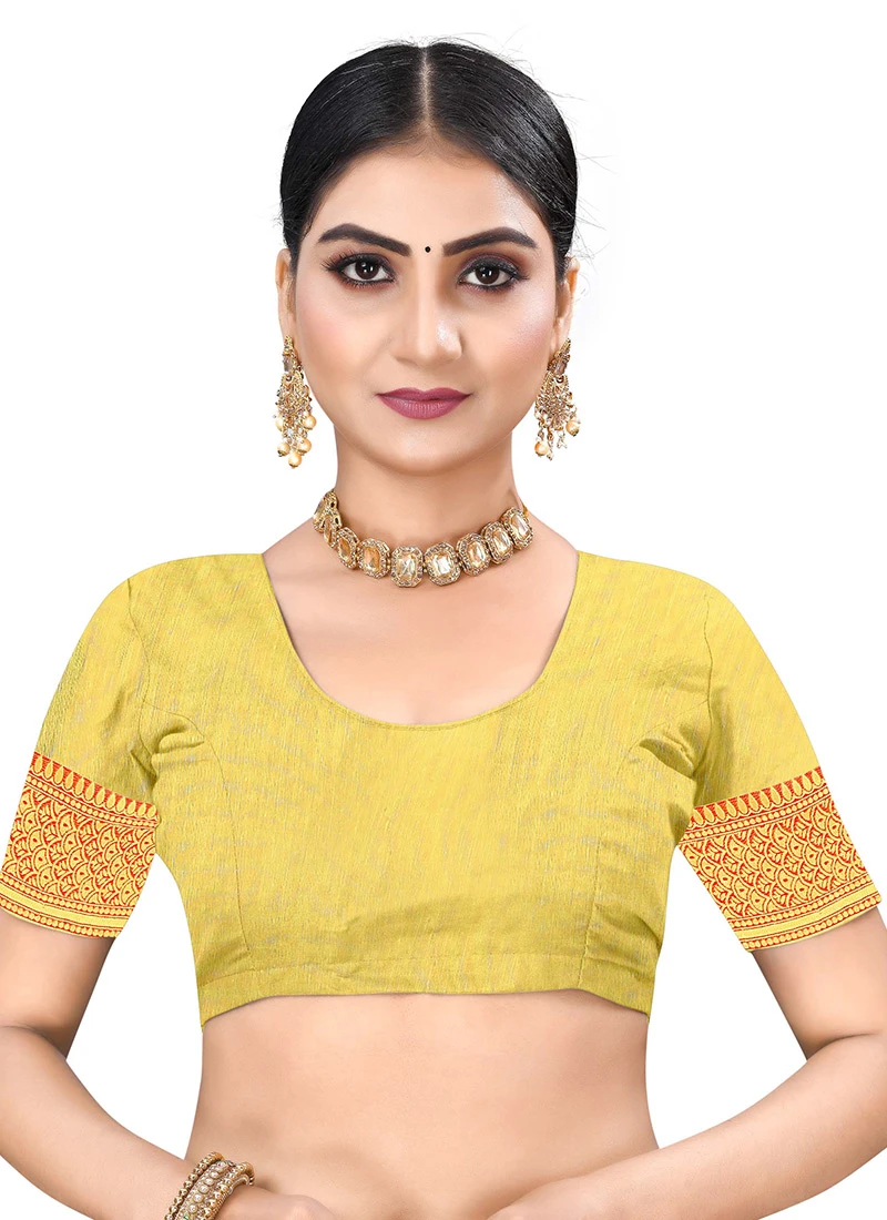 Woven Work Mustard N Red Color Cotton Saree Festive Wear 6 Woven Work Mustard N Red Color Cotton Saree Festive Wear - Image 4