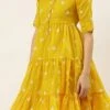 Yellow Chanderi Cotton Tiered Dress Festive Wear 1 Yellow Chanderi Cotton Tiered Dress Festive Wear -Sari Grace Shop Yellow Chanderi Cotton Tiered Dress DRBS02205872 l