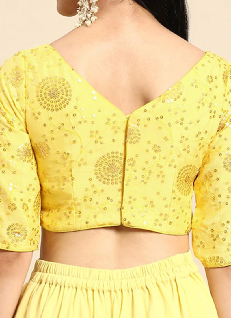 Yellow Chinon Embroidered Blouse Festive Wear 8 Yellow Chinon Embroidered Blouse Festive Wear - Image 6