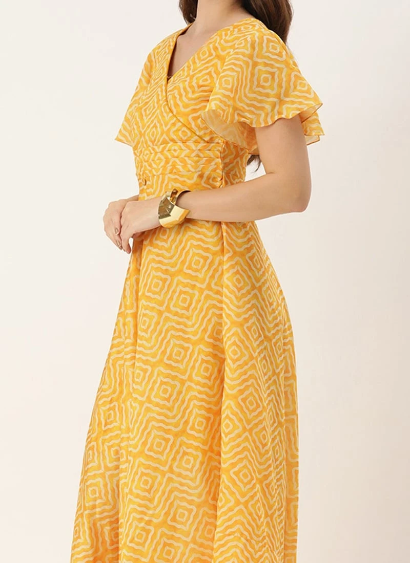 Yellow Digital Print High N Low Style Dress After Six Wear 3 Yellow Digital Print High N Low Style Dress After Six Wear