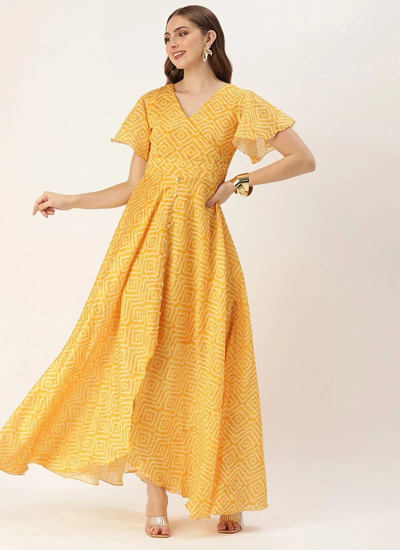 Yellow Digital Print High N Low Style Dress After Six Wear 5 Yellow Digital Print High N Low Style Dress After Six Wear - Image 3