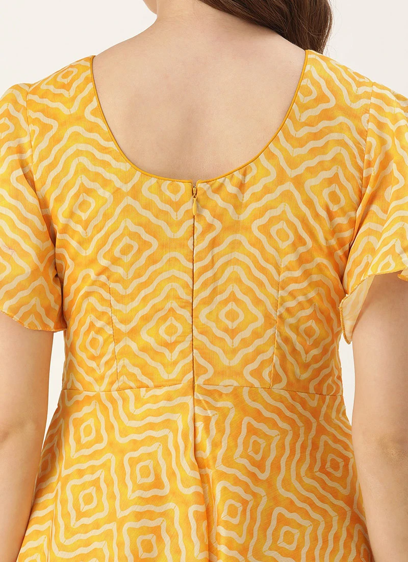 Yellow Digital Print High N Low Style Dress After Six Wear 8 Yellow Digital Print High N Low Style Dress After Six Wear - Image 6