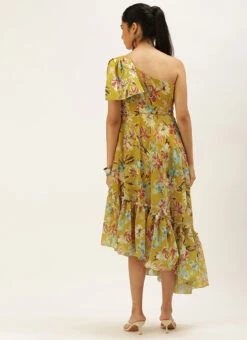 Yellow Digital Printed Dress After Six Wear -Sari Grace Shop Yellow Digital Printed Dress DRBS02208547 b
