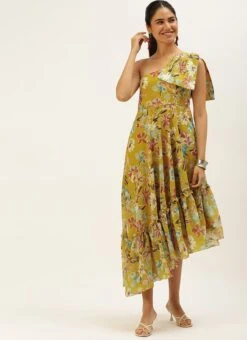 Yellow Digital Printed Dress After Six Wear -Sari Grace Shop Yellow Digital Printed Dress DRBS02208547 u