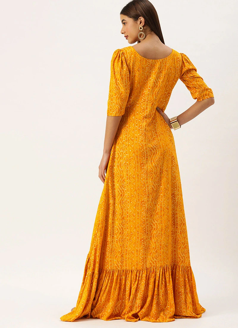 Yellow Digital Printed Maxi Dress Party Wear 6 Yellow Digital Printed Maxi Dress Party Wear - Image 4