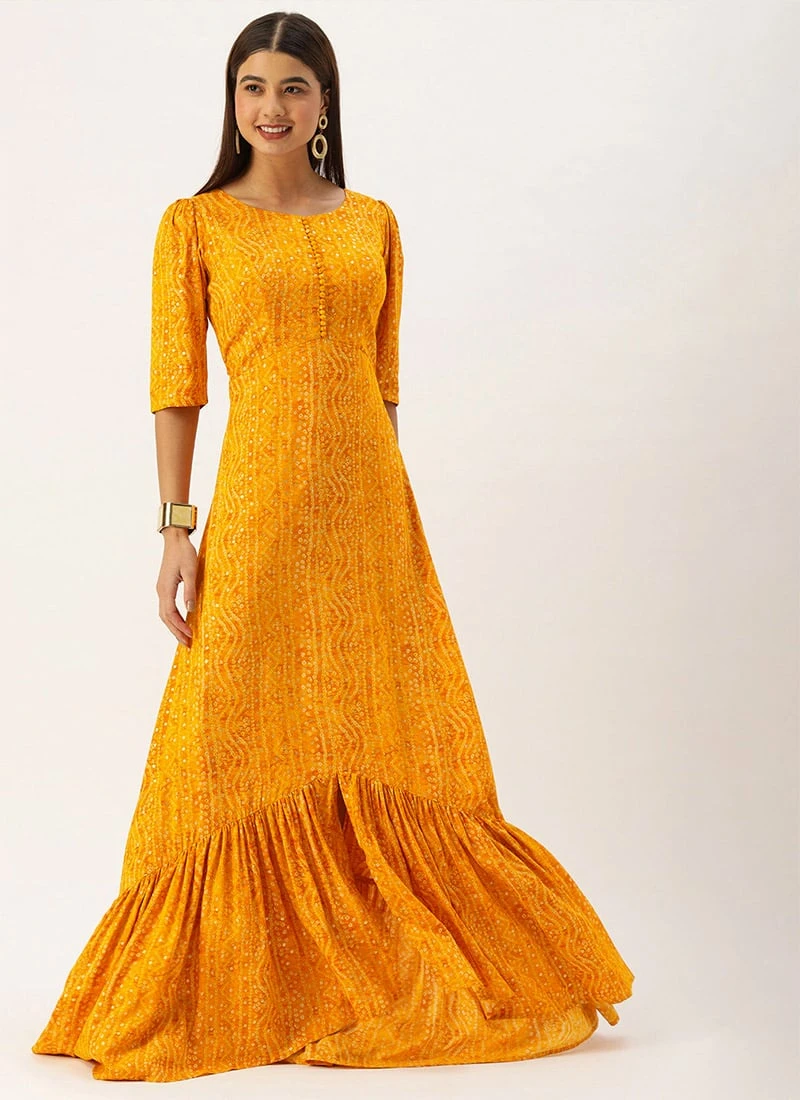 Yellow Digital Printed Maxi Dress Party Wear 5 Yellow Digital Printed Maxi Dress Party Wear - Image 3