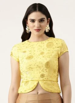 Yellow Embroidered Chinon Blouse Wedding Wear 12 Yellow Embroidered Chinon Blouse Wedding Wear -Sari Grace Shop Yellow Embroidered Chinon Blouse BLBS02303843 u