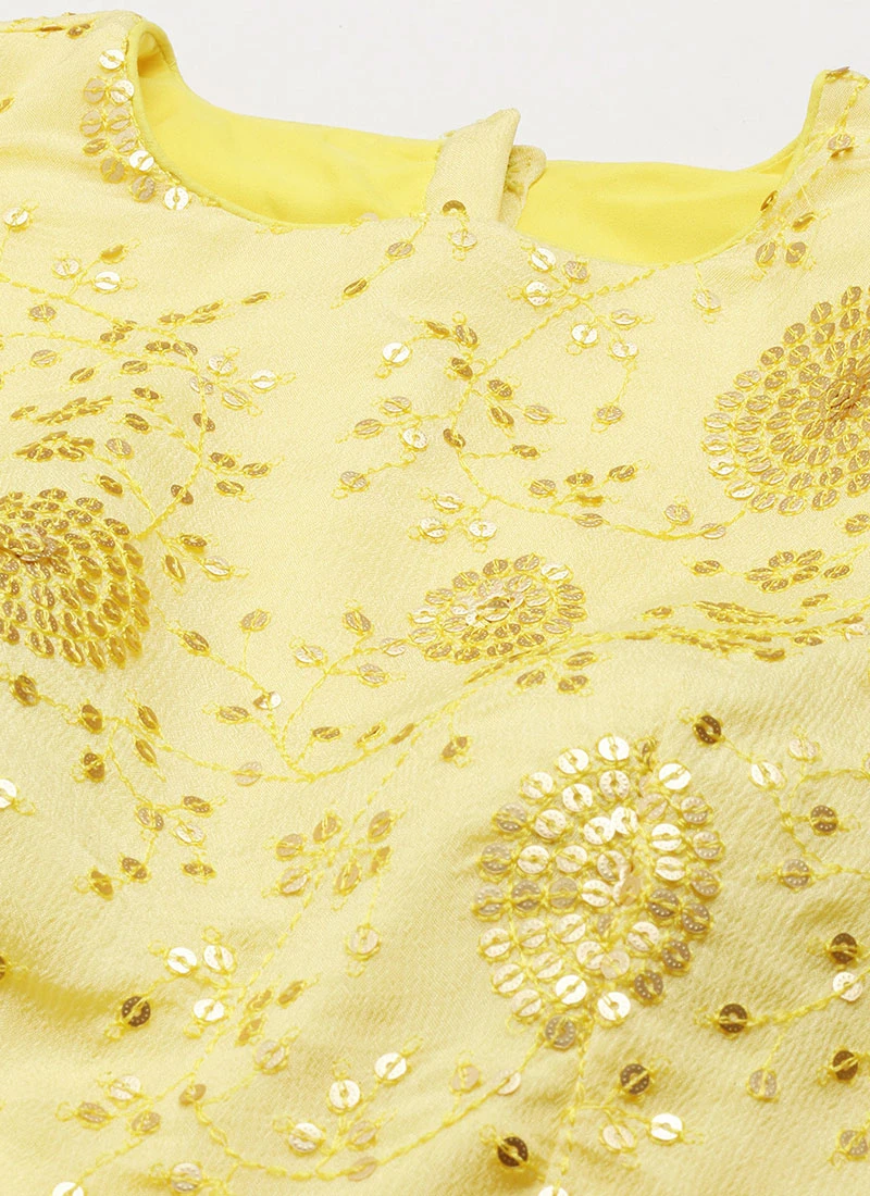 Yellow Embroidered Chinon Blouse Wedding Wear 7 Yellow Embroidered Chinon Blouse Wedding Wear - Image 5