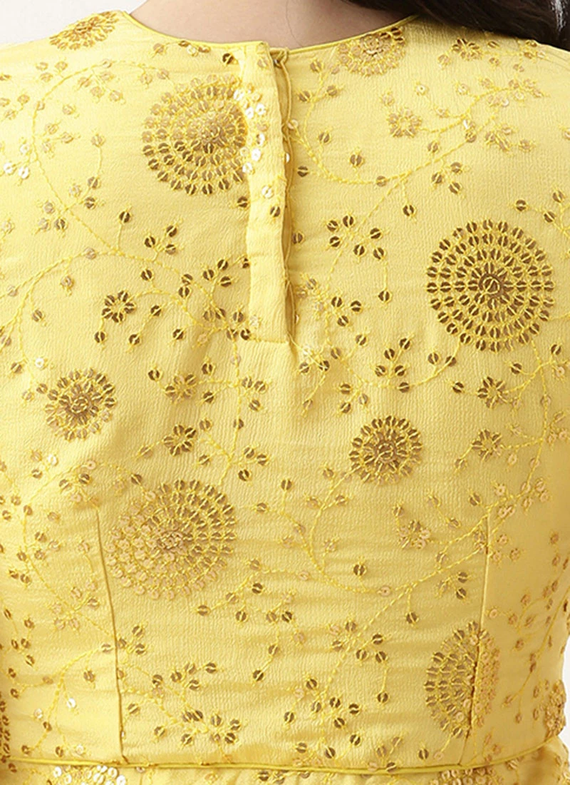 Yellow Embroidered Chinon Blouse Wedding Wear 8 Yellow Embroidered Chinon Blouse Wedding Wear - Image 6