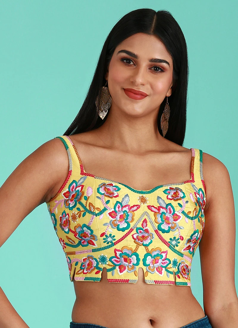 Yellow Embroidery Silk Blouse Party Wear 5 Yellow Embroidery Silk Blouse Party Wear - Image 3