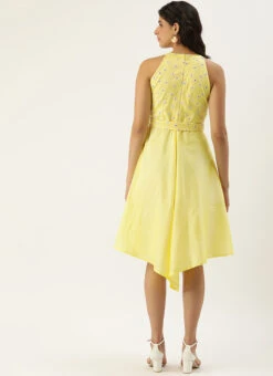 Yellow Foil Printed Asymmetric Dress Festive Wear -Sari Grace Shop Yellow Foil Printed Asymmetric Dress DRBS02209721 b