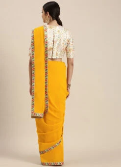 Yellow Georgette Saree N Embroidered Blouse Festive Wear -Sari Grace Shop Yellow Georgette Saree N Embroidered Blouse SABS02110002 b