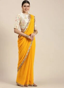 Yellow Georgette Saree N Embroidered Blouse Festive Wear -Sari Grace Shop Yellow Georgette Saree N Embroidered Blouse SABS02110002 u