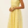 Yellow Glitter Foil Tiered Gathers Dress Party Wear 2 Yellow Glitter Foil Tiered Gathers Dress Party Wear -Sari Grace Shop Yellow Glitter Foil Tiered Gathers Dress DRBS02209691 l