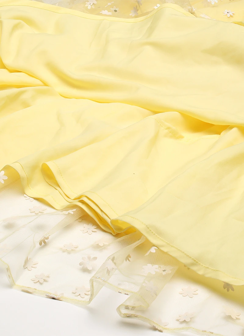 Yellow Glitter Foil Tiered Gathers Dress Party Wear 9 Yellow Glitter Foil Tiered Gathers Dress Party Wear - Image 7