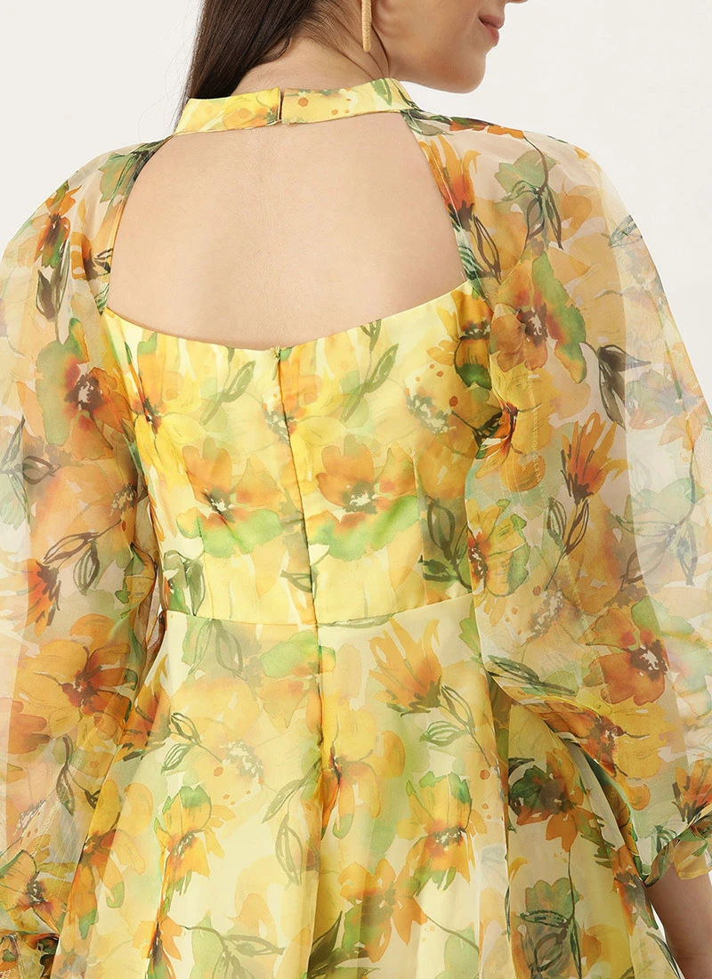 Yellow Organza Mini Dress Party Wear 8 Yellow Organza Mini Dress Party Wear - Image 6