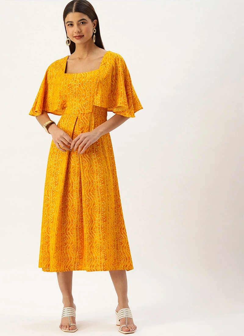 Yellow Printed Viscose Dress After Six Wear 5 Yellow Printed Viscose Dress After Six Wear - Image 3