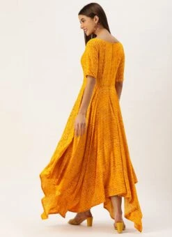 Yellow Printed Viscose Handkerchief Style Dress Festive Wear -Sari Grace Shop Yellow Printed Viscose Handkerchief Style Dress DRBS02110941 b