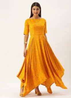 Yellow Printed Viscose Handkerchief Style Dress Festive Wear -Sari Grace Shop Yellow Printed Viscose Handkerchief Style Dress DRBS02110941 u