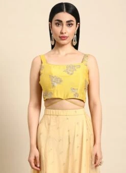 Yellow Sequins Embroidered Chinon Blouse Festive Wear -Sari Grace Shop Yellow Sequins Embroidered Chinon Blouse BLBS02301971 u