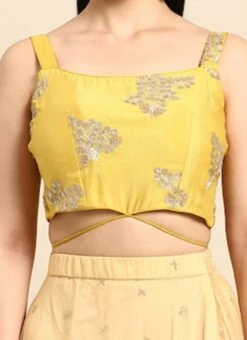 Yellow Sequins Embroidered Chinon Blouse Festive Wear -Sari Grace Shop Yellow Sequins Embroidered Chinon Blouse BLBS02301971 rrc4