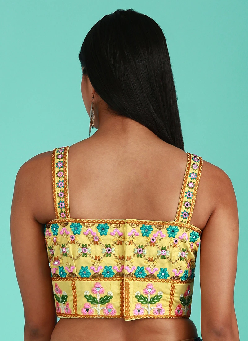 Yellow Silk Embroidered Work Blouse Party Wear 6 Yellow Silk Embroidered Work Blouse Party Wear - Image 4