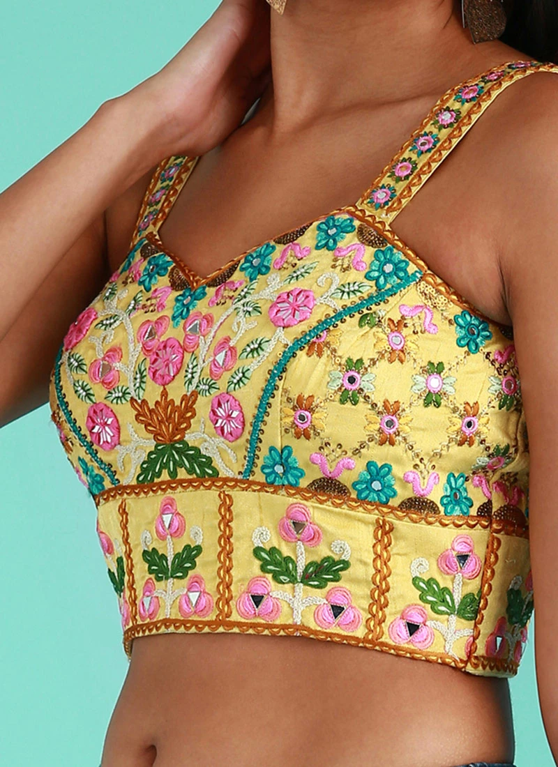 Yellow Silk Embroidered Work Blouse Party Wear 3 Yellow Silk Embroidered Work Blouse Party Wear