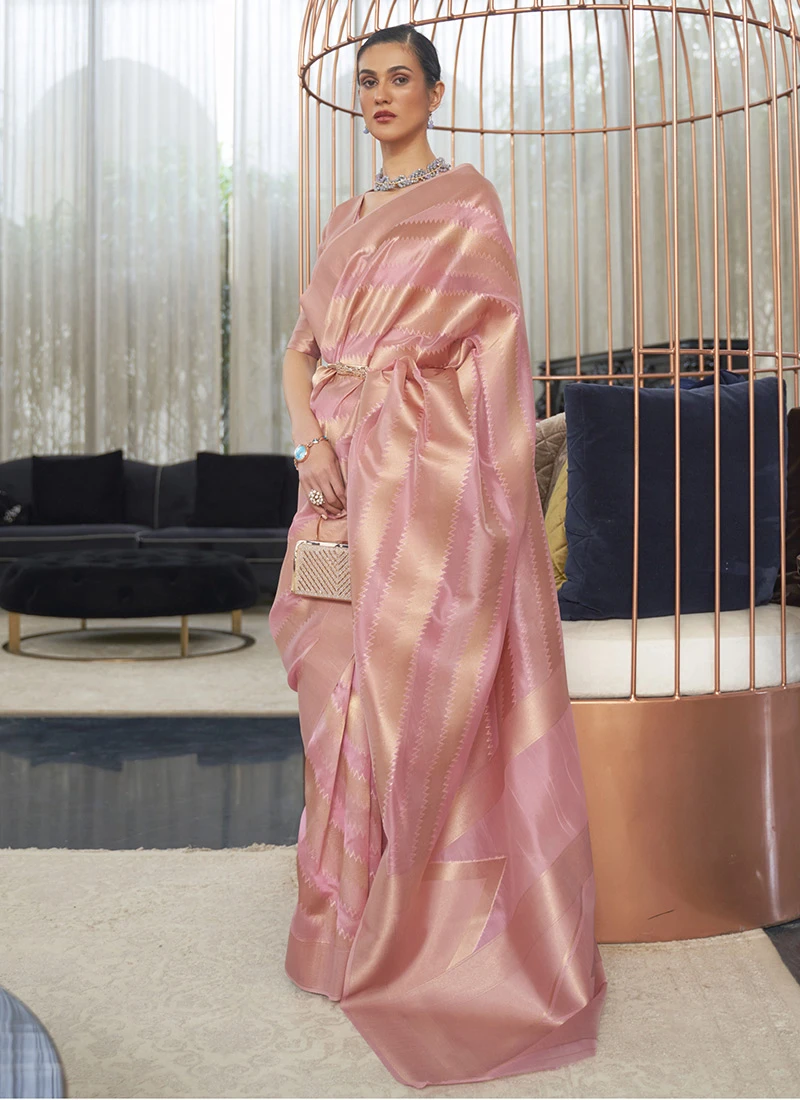 Baby Pink Organza Zari Work Saree Festive Wear 5 Baby Pink Organza Zari Work Saree Festive Wear - Image 3