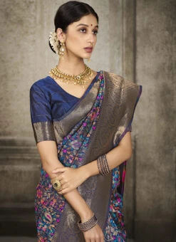 Banarasi Silk Navy Blue Color Jacquard Woven Saree Party Wear -Sari Grace Shop banarasi silk navy blue color jacquard woven saree sasacw3261 b