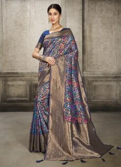 Banarasi Silk Navy Blue Color Jacquard Woven Saree Party Wear -Sari Grace Shop banarasi silk navy blue color jacquard woven saree sasacw3261 u