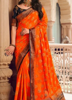 Banarasi Silk Orange Color Woven Work Saree Party Wear