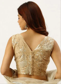 Beige Cotton Sleeveless Blouse Festive Wear 9 Beige Cotton Sleeveless Blouse Festive Wear -Sari Grace Shop beige cotton sleeveless blouse BLBS02305264 b