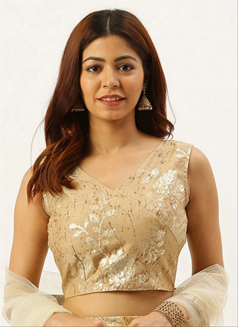 Beige Cotton Sleeveless Blouse Festive Wear 5 Beige Cotton Sleeveless Blouse Festive Wear - Image 3